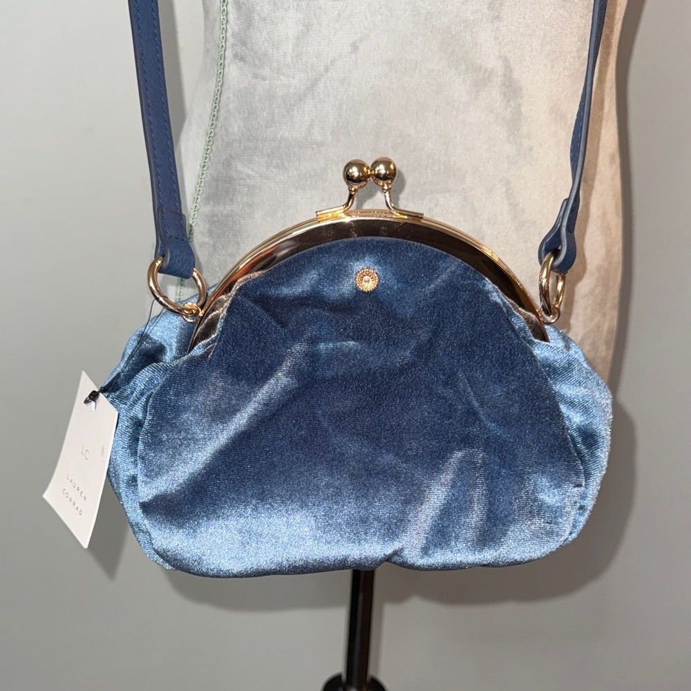 LC Lauren Conrad Navy Velvet Crossbody clutch Bag NEW